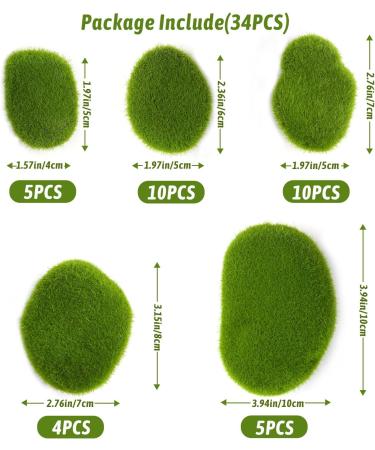 CCINEE 34pcs Artificial Moss Rocks - Perfect for Floral Arrangements, Fairy Gardens, and Crafting - Buy Online on SooperMarket.com