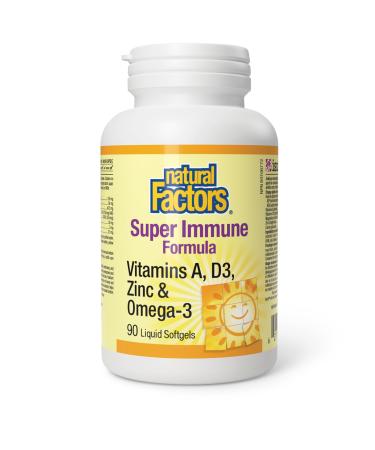 Natural Factors Super Immune Formula 90 liquid softgels Vitamin A D3 Zinc & Omega-3 One-per-Day Supports Immune Function