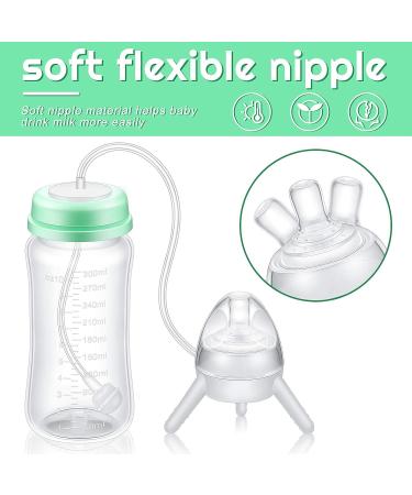 Nuanchu 10 oz Self Feeding Baby Bottle w/ Long Tube Straw | Leak-Proof Baby Feeder Bottle for Imitation Milk Weaning | Mint Green - Buy Online on SooperMarket.com