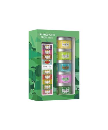 Kusmi Tea - gift set les Verts + tea pliers - green jasmine green ginger -lemon label imp rial green rose green mint - tea cans made of metal 5x25g organic green tea assortment - 5 metal tins of 25g + infuser
