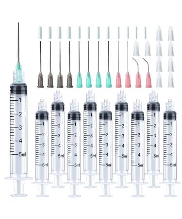 Injection Syringe 5ml Blunt Tip Syringes Luer Lock 16Ga 18Ga 20Ga Blunt Needle with Caps for Epoxy Resin Oil Glue Ink Injector Craft Paint Industrial adhesives sealants lubricants Lab Science