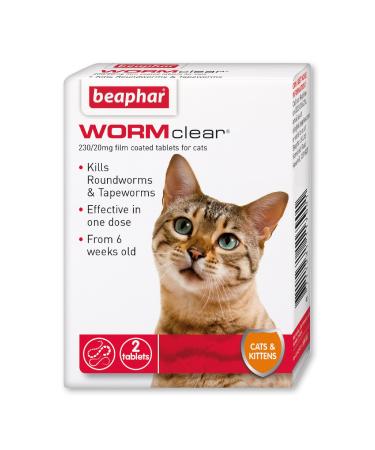 Beaphar | WORMclear Tablets for Cats | Kills All Common UK Intestinal Worms (Roundworms & Tapeworms) | Vet Strength Treatment | Meat-Flavoured | 2 Tablets (Pack of 1) 2 Tablets (Pack of 1) Single