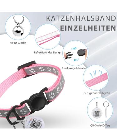 Reflecting Cat Neck Collar with Bell & QR Code - Adjustable Waterproof Comfortable for Cats & Kittens - Pink - Buy Online on SooperMarket.com