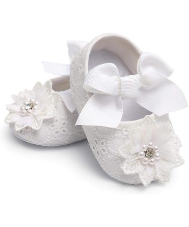 TMEOG 2 x Toddler Flower Shoes with Headband | Non-Slip Soft Baby Girl Shoes for Special Occasions | Size 12-18 Months | Christening, Wedding, Party - White - Buy Online on SooperMarket.com