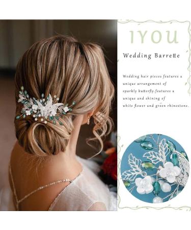 IYOU Bridal Wedding Hair Clips Green Crystal Barrette Hair Comb Butterfly Flower Headpiece Prom Bride Hair Accessories for Women - Buy Online on SooperMarket.com