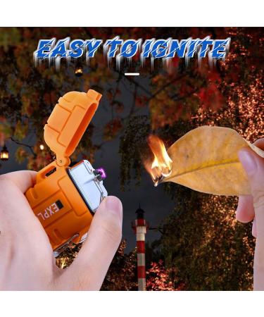 USB Rechargeable Windproof Arc Lighter Waterproof - Dual Arc Plasma Lighter with Emergency Whistle for Outdoor Adventure - Camping Gadgets (Orange) - Buy Online on SooperMarket.com