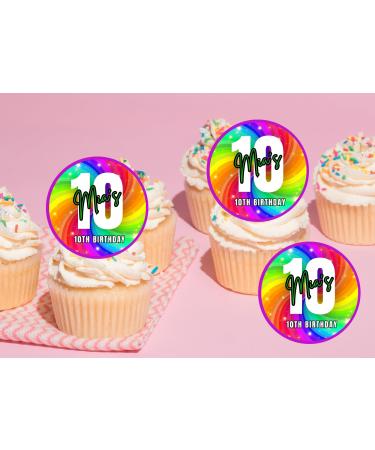 edible 20 x ANY AGE Birthday RAINBOW cupcake toppers PERSONALISED uncut - 16th/18th/21st/30th/40th/50th/60th 70th/80th (wafer paper) Rice Paper
