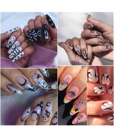 Black Skull Goth Nail Art Stickers - 3D Horror Butterfly Flame Moon Stars Rose Decals - Manicure Decoration Supplies - Buy Online on SooperMarket.com