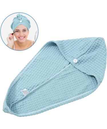 Buy Hair Drying Towel Turban - Waffle Button Wrap for Long Hair | Women's Shower Hair Wrap - Blue - Buy Online on SooperMarket.com