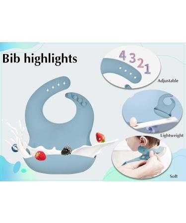 Hoseay 5 Pcs Silicone Baby Weaning Set with Suction Bowl, Plate, Fork, Spoon & Bib - Blue | Baby Led Weaning Feeding Supplies for Kids - Buy Online on SooperMarket.com