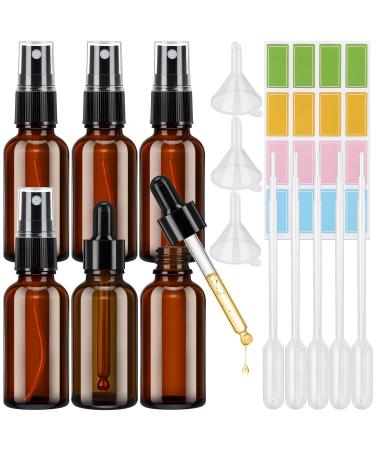 Spyrtb 6 pieces of spray bottle glass 30ml brown las spray bottle with atomizer pipettes funnel and labels small spray bottles for filling for essential oils perfume pharmacist trip