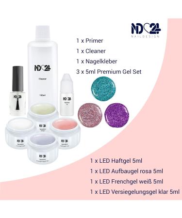 ND24 Naildesign Geln gel Starter Set Premium | Complete Gel Nail Kit with LED Lamp French & Pick-Up Gels Accessories & Funky Glitter - Made in Germany - Buy Online on SooperMarket.com