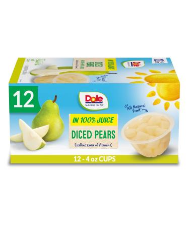 Dole Diced Pears in 100% Fruit Juice, Gluten Free Healthy Snack, 4 Oz Fruit Bowls, 12 Total Cups 4 Ounce (Pack of 12)