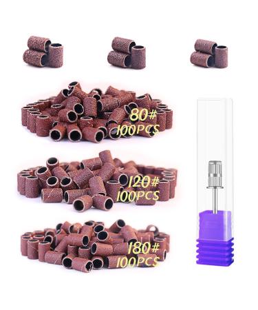 Sanding Bands for Nail Drill RedFlow 300 Pcs Sanding Bands,Size #80#120#180 Coarse Fine Grit Efile Sand Set Working on Natural Nails and Acrylic Nails,Comes with a nail drill bit (Set 2)