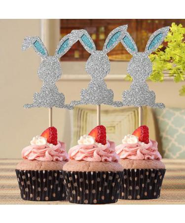4 Pcs Bunny Cupcake Toppers Rabbit Cake Toppers Birthday Party Easter Cake Decoration (Silver) LM - Buy Online on SooperMarket.com
