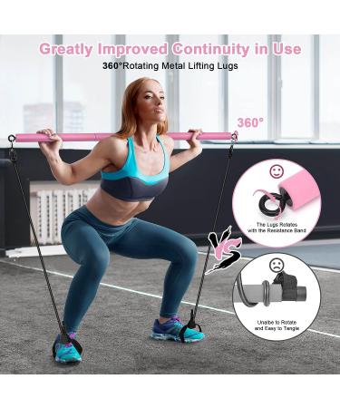 Pilates Bar Kit with Adjustable Resistance Bands | Portable 3-Section Pilates Stick Bar for Full Body Workout | Ideal for Home, Gym, Office, Travel | Pink - Buy Online on SooperMarket.com