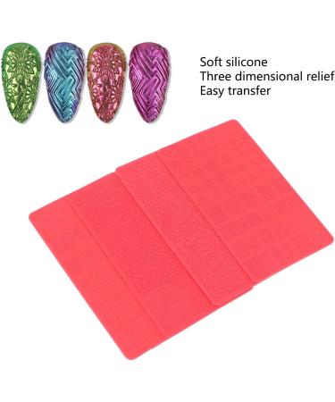 Nail Stamping Template Set - 4PCS 3D Relief Silicone Stencils for DIY Nail Art UV Gel Friendly Perfect for Salon & Home Use - Buy Online on SooperMarket.com