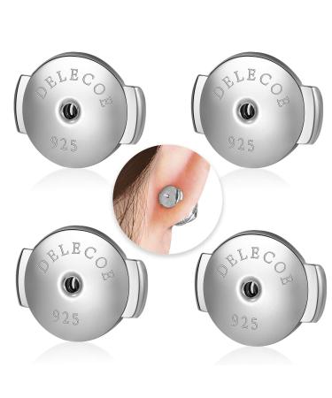 2 Paris Sterling Silver Locking Earring Backs Replacements for Diamond Studs, 18K White Gold Plated Screw Earring Backs, Secure Hypoallergenic Secure Earring Backs, No Fading Comfort Earring Backs