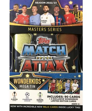 2022 2023 Topps WONDERKIDS UEFA Champions League Match Attax Soccer Trading Card Game Sealed MEGA MASTERS SERIES 90 Card Collector Tin with 4 EXCLUSIVE Limited Edition Cards