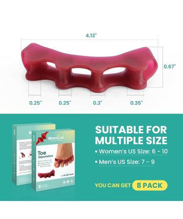 Welnove 8-Pack Toe Separator to Correct Bunions and Restore Toes to Their Original Shape Bunion Corrector for Women Men Toe Spacers for Gifts (Deep Red) - Buy Online on SooperMarket.com
