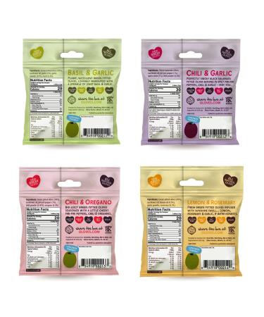 OLOVES Natural Whole Pitted Olives Variety Pack - Basil & Garlic, Chili & Oregano, Lemon & Rosemary | Vegan, Kosher, Gluten Free, Keto Friendly Healthy Snacks - 1.1 Ounce (Pack of 24) | 24-Pack Assorted Flavors - Buy Online on SooperMarket.com