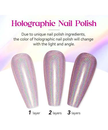 MIZHSE 15ML Quick Dry Holographic Nail Polish Shimmer Glitter Nail Polish Varnish Magic Colour Change Iridescent Nail Lacquer Long Lasting No Need Lamp Cure 002 LSZJY002 - Buy Online on SooperMarket.com