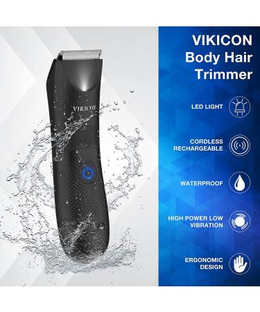VIKICON Electric Body Trimmer & Shaver for Men - Pubic Hair Groomer with Ceramic Blade, Waterproof, USB Charging - Black - Buy Online on SooperMarket.com