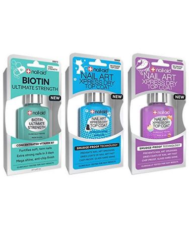 NAIL-AID Biotin Base Coat + Nail Art Xpress Dry Top Coat, Clear, 3 Count Clear 0.55 Fl Oz (Pack of 3)