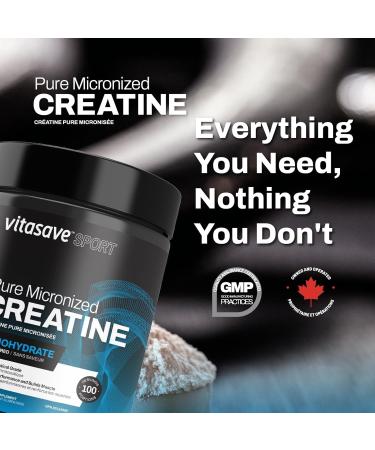 Vitasave Creatine Monohydrate Powder - Creatine Supplement For Performance & Muscle Gains - Pure & Ultra-Fine Powder for Enhanced Absorption - Fitness Essential for Athletes & Bodybuilders - Made in Canada (1000g) - Buy Online on SooperMarket.com
