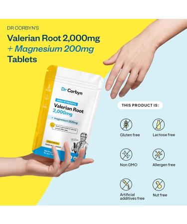 Dr Corbyn Valerian Root 2000mg - 120 Tablets | High Strength Valerian Supplement with Magnesium 200mg | Promotes Inner Calm & Supports Sleep | Vegan & UK Made | 121 count - Buy Online on SooperMarket.com
