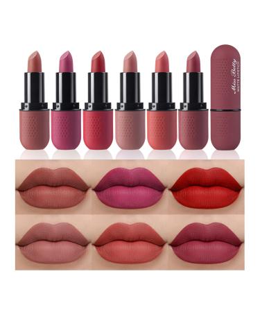 6 Colors Matte Lipstick Set Smooth Nude Lip Stick Long Lasting & Waterproof Non-Stick Cup Nude Color Lip Makeup Gift Set for Girls and Women (02)