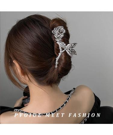 2Pcs Metallic Rose Hair Claw Clips - Medium Size Elegant Floral Barrettes for Women with Thick or Thin Hair - Strong Hold and Stylish Hair Accessory - Buy Online on SooperMarket.com