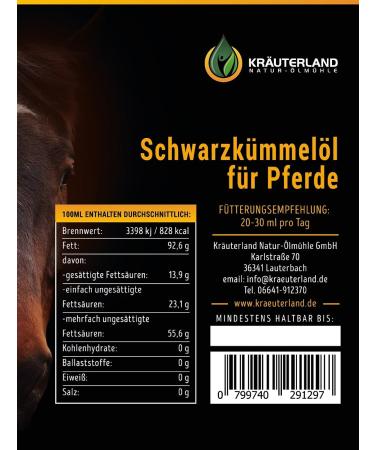 Herbal Land Black Cumin Oil for Horses Dogs & Cats - 100% Pure Cold-Pressed - 2 Liters (2x1L Dosing Bottle) - German Premium Quality - Buy Online on SooperMarket.com