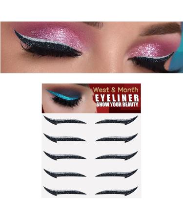 Stick On Glitter Eyeliner Strips | Instant -Adhesive Eyeliner Stencil Sparkle 5 Pairs Makeup Eyeliner Stickers Sticker Eyeliner for Party Eye Makeup Tool Eyeliner Tool Bukisa silver (five pairs) - Buy Online on SooperMarket.com