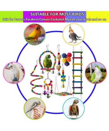 12Pcs Parrot Toys for Small Birds - Hammock Swing, Bell, Chewing Toys - Ideal for Budgies, Cockatiels, Parrots - Finches Accessories - Buy Online on SooperMarket.com