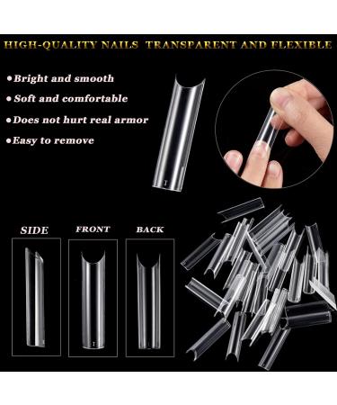 AUERVO 110 PCS Clear Square Nail Tips | Full Cover Acrylic False Nails | Long Coffin Shape | Traceless & Transparent with Box | 11 Sizes | For Women, Girls, Nail Salons & DIY Nail Art - Buy Online on SooperMarket.com
