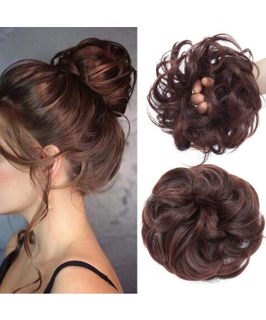 Updo Ponytail Hair Extensions Natural Black & Dark Auburn Messy Hair Scrunchies Hair Bun Extensions Curly Wavy Hairpieces for Women Hair Accessories 35 g Natural Black & Dark Auburn
