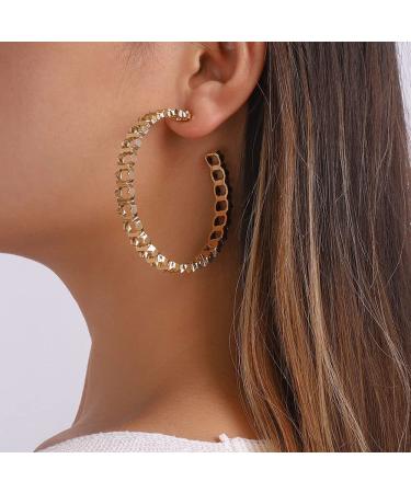 Chargances Chunky Round Hoop Earrings for Women Punk Circle Link Stud Dangle Earrings Fashion Big Earrings Accessories for Wedding Gift Party (Gold)