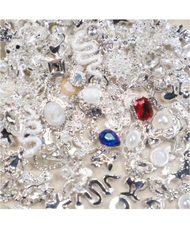 Luxury 30 Pcs Tsuwno Zircon Nail Charms - Silver 3D Alloy Nail Art Pendants with Rhinestones | Butterfly Heart Snake & Flower Designs - Buy Online on SooperMarket.com