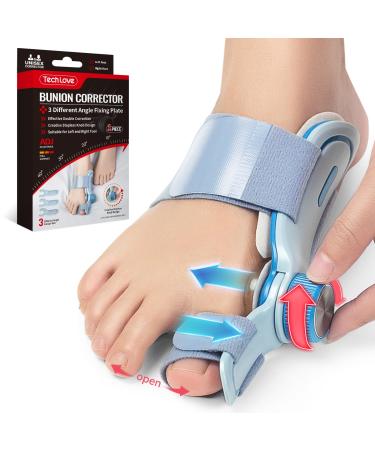 Tech Love Bunion Correctors for Women & Men Adjustable Knob Double Correction Toe Separator for Big Toe Relief Bunion Splints Hammer Toe Straightener with Silicone Pad Comfortable Effective (1PC) Blue