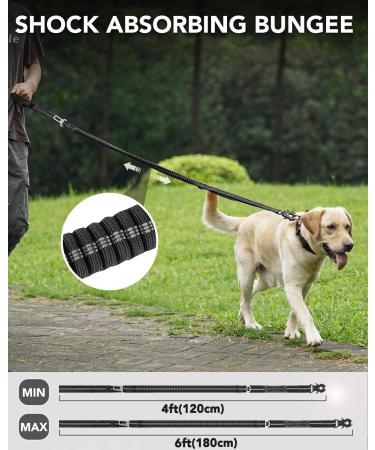 Joytale Tactical Dog Lead | Heavy Duty 1.2-1.8m Shock Absorbing Bungee Lead | 2 Handle Metal Carabiner | Car Seatbelt Strong No Pull Lead for Medium Large X-Large Dogs - Black - Buy Online on SooperMarket.com