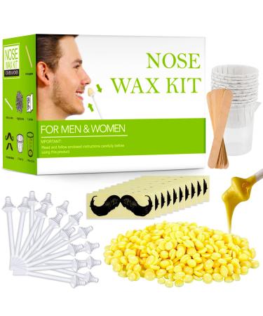 Nose Wax Kit 100g for Men & Women Nose Hair Removal Wax with Hair Wax 20 Safe Tip 10 wooden Applicators 10 Containers and 10Moustache Stencils Easy Quick