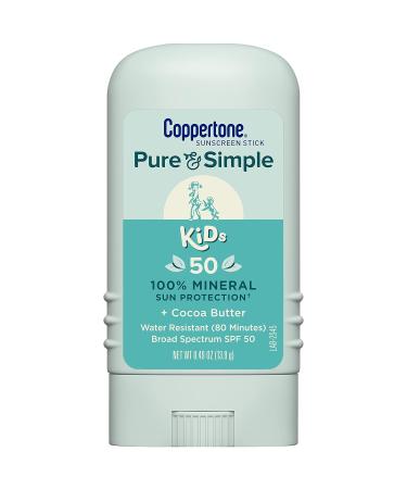 Coppertone Pure and Simple Kids Sunscreen Stick SPF 50 - Zinc Oxide Mineral, Tear-Free, Water-Resistant, Broad Spectrum SPF 50, 0.49 Oz Stick - Buy Online on SooperMarket.com