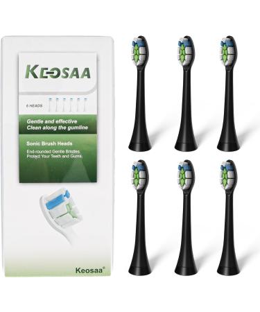 Keosaa Replacement Toothbrush Heads Compatible with Philips Sonicare Electric Toothbrush - Pack of 6 - Black