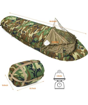 MT Military Army Force Defence 4 & Tropen Patrol Mummy Sleeping Bags with Bivy Cover Compression Sack, Modular Sleeping System 2.0 for Cold Weather, Multicam/UCP/Woodland Camo