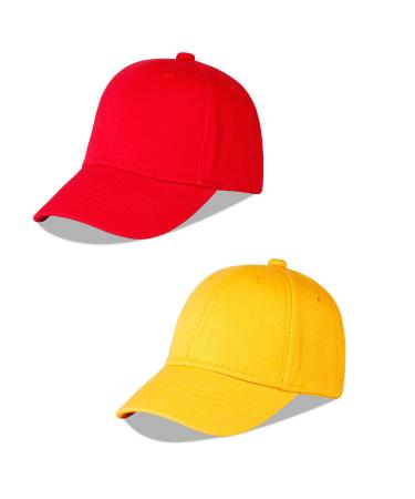 LANGZHEN 100% Cotton Outdoor Children's Kids Plain Baseball Cap Hat Adjustable Sun Hat for Girls Boys 1-2 Years Red+yellow