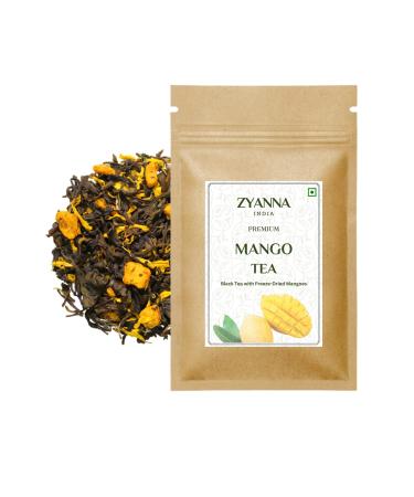 Zyanna Mango Green Tea 100g/3.53oz - 50 Cups Premium Loose Leaf Decaf Herbal Tea Dried Mango Natural Ingredients Eco-Friendly Packing Whole Leaf Brew Hot or Iced