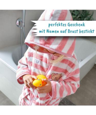 Wolimbo 100% Cotton Baby Bathrobe - Personalized Embroidered Children's Bathrobe with Pink Ringed Bear Design - International Shipping Available - Buy Online on SooperMarket.com