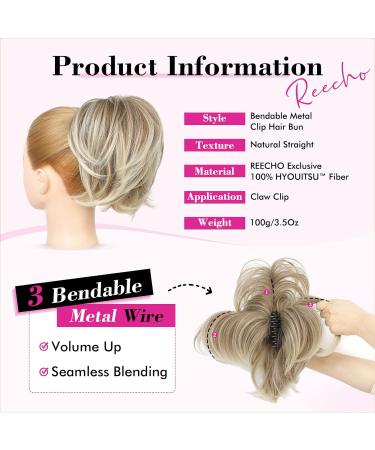 REECHO Ash Brown with Blonde Tips Messy Bun Claw Clip Ponytail Extension - Buy Online on SooperMarket.com