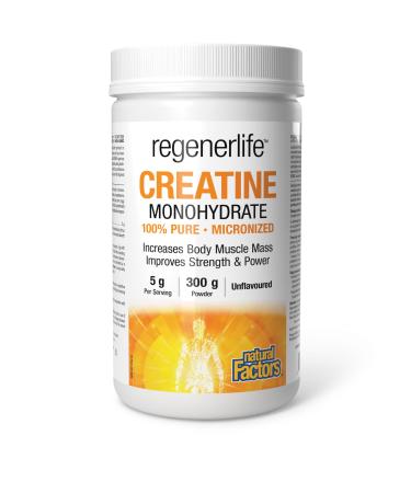Natural Factors Regenerlife Creatine Monohydrate 100% Pure Micronized 5g per serving 300g Unflavoured Increases Body Muscle Mass Improves Strength and Power Easy to mix Highly Absorbable Vegan